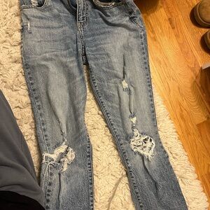 Classic Light Blue Distressed Straight Leg Jeans